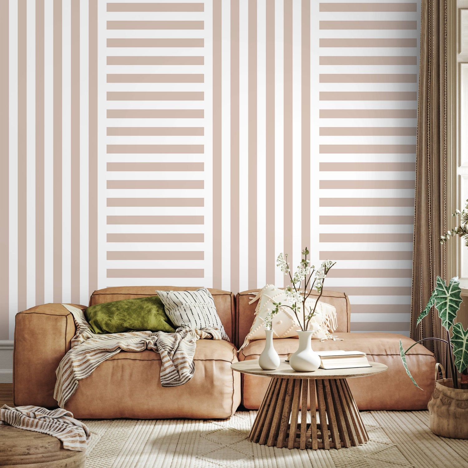 Neutral Striped Wallpaper Modern Geometric Wallpaper Peel and Stick and Traditional Wallpaper - D737