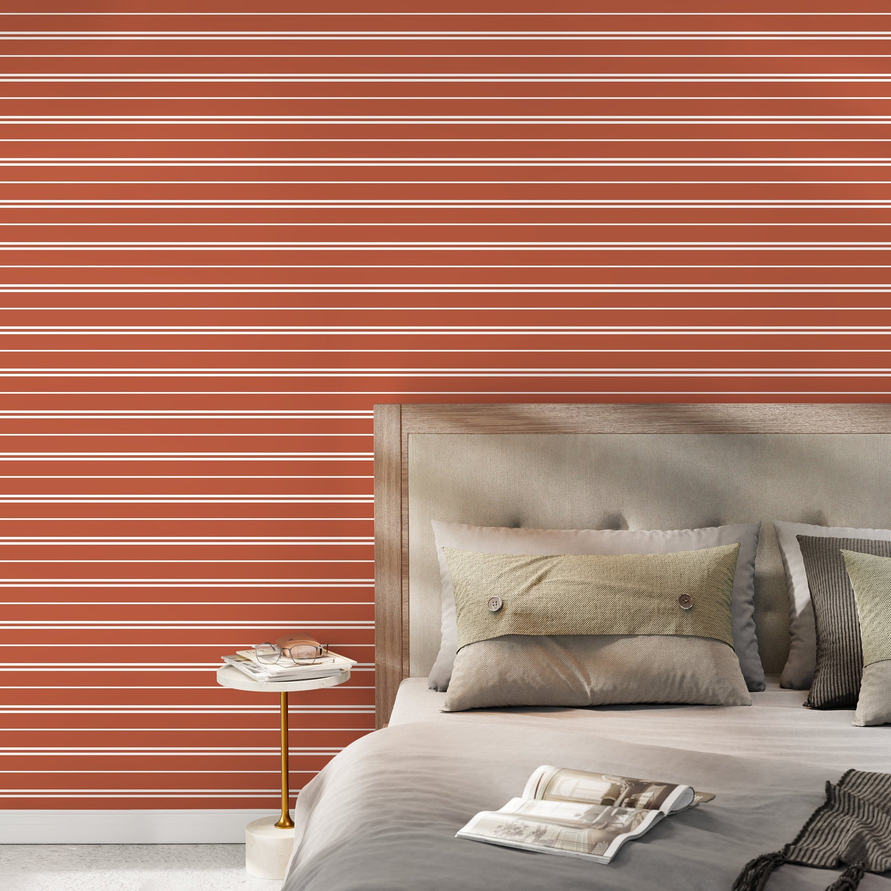 Terracotta Striped Wallpaper Modern Wallpaper Peel and Stick and Traditional Wallpaper - D761