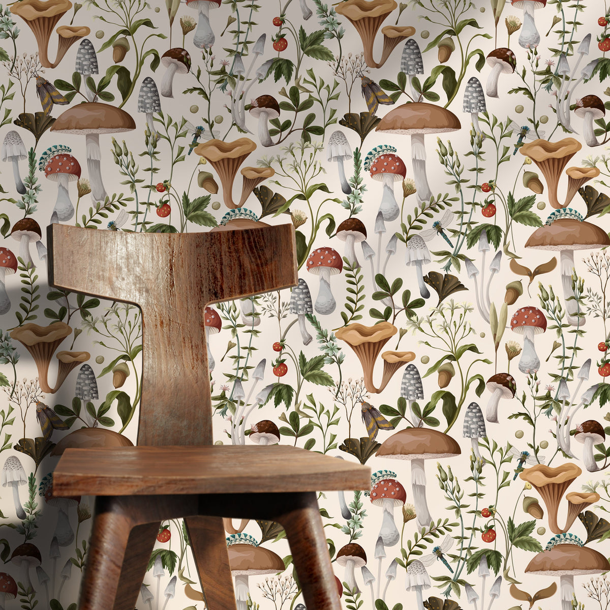 Vintage Mushroom Wallpaper Botanical Wallpaper Peel and Stick and Traditional Wallpaper - D817