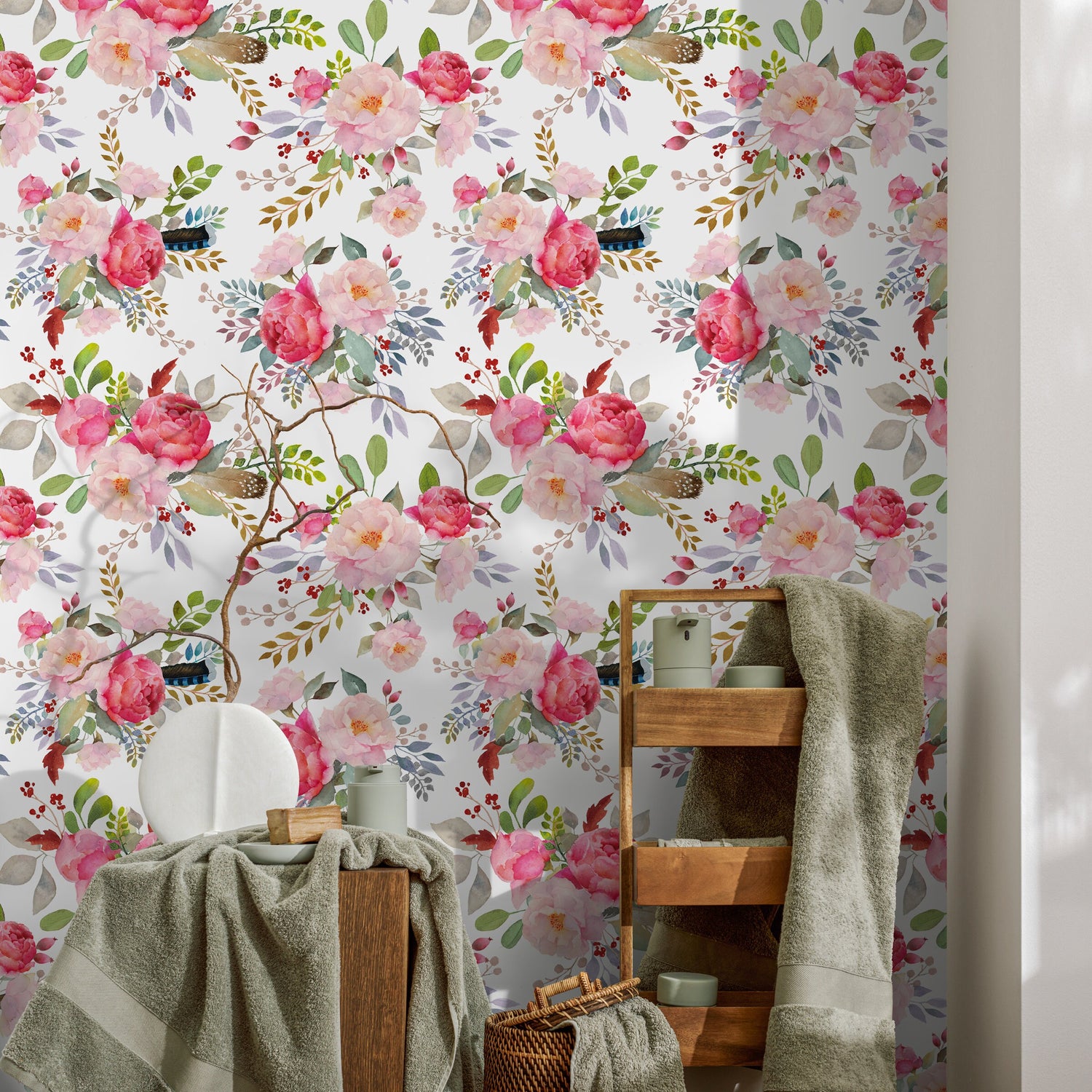 Watercolor Floral Wallpaper, Removable Wall Decor, Temporary Wallpaper, Peel and Stick Wallpaper, Wall Paper Removable - A184