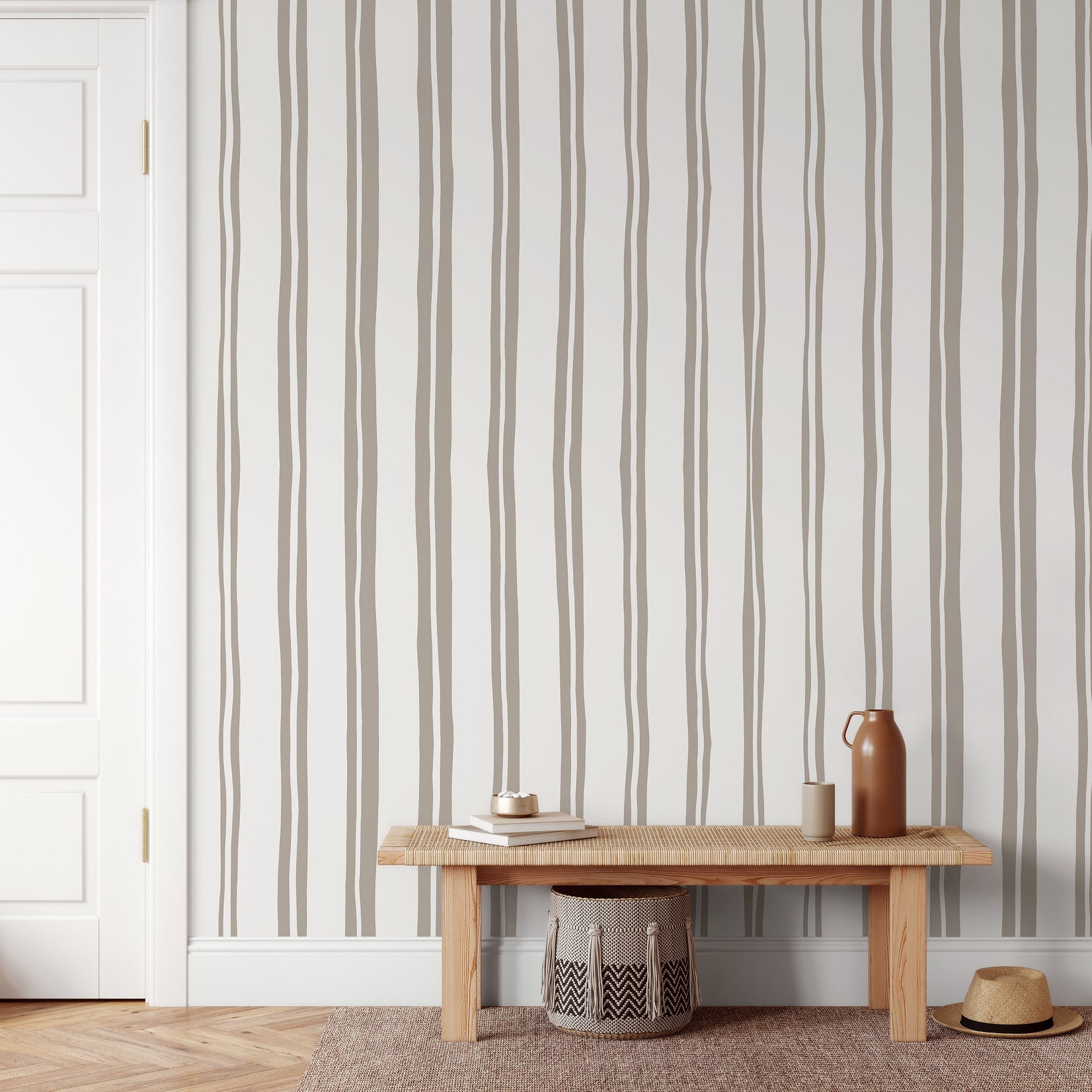 Neutral Lines Wallpaper Boho Striped Wallpaper Peel and Stick and Traditional Wallpaper - D763