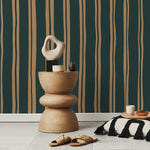 Green and Beige Lines Wallpaper Striped Wallpaper Peel and Stick and Traditional Wallpaper - D766