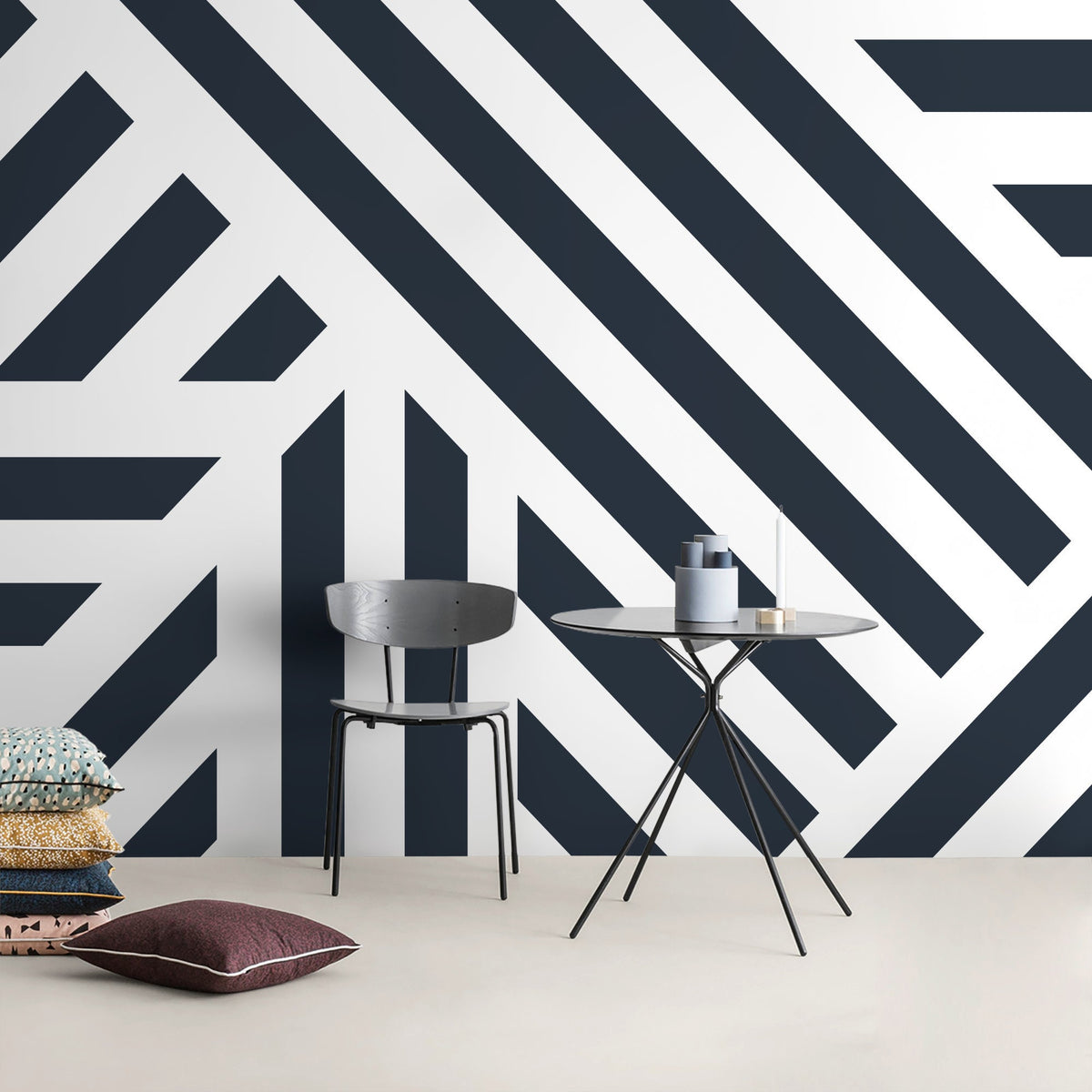 Navy Geometric Wallpaper Modern Striped Wallpaper Peel and Stick and Traditional Wallpaper - D731