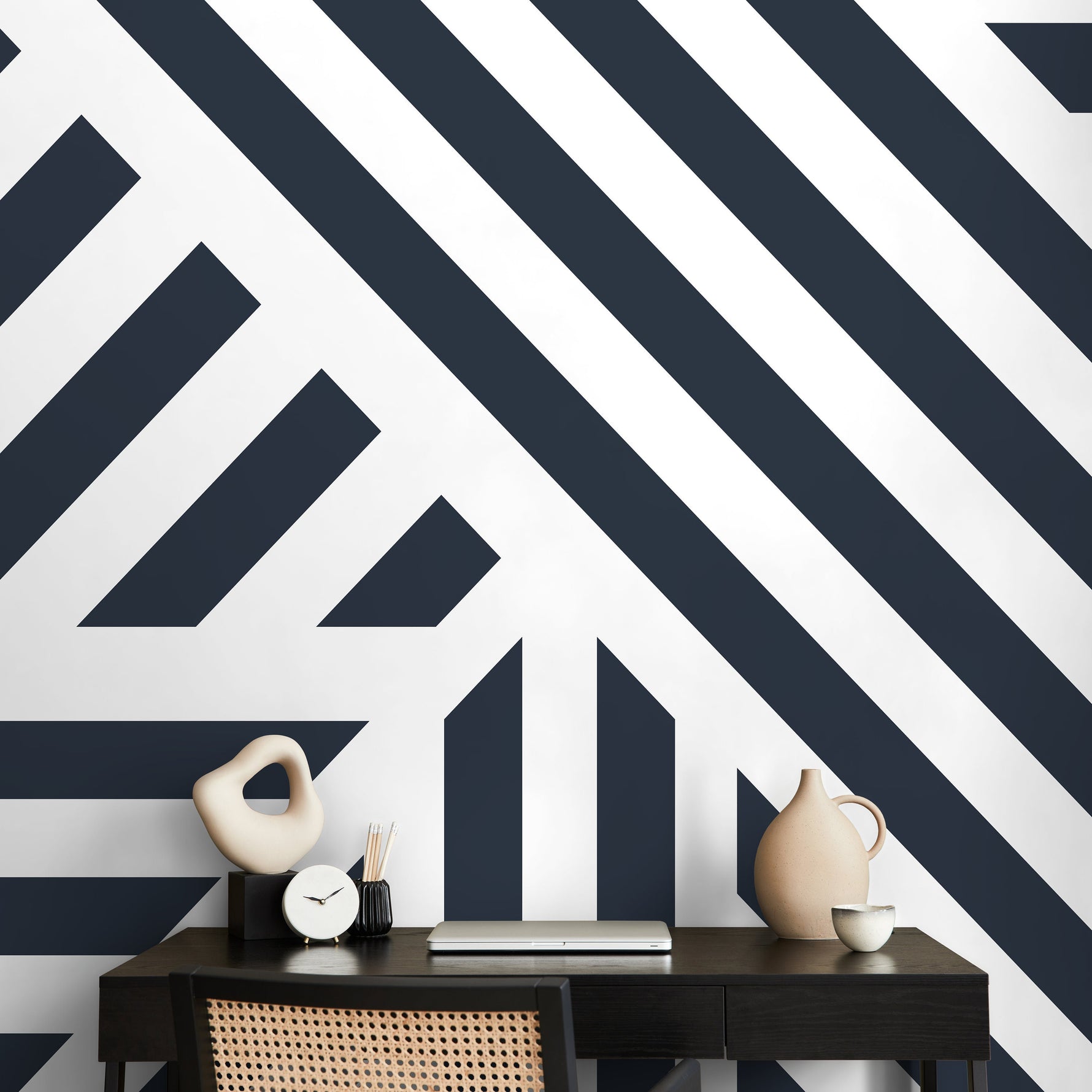 Navy Geometric Wallpaper Modern Striped Wallpaper Peel and Stick and Traditional Wallpaper - D731