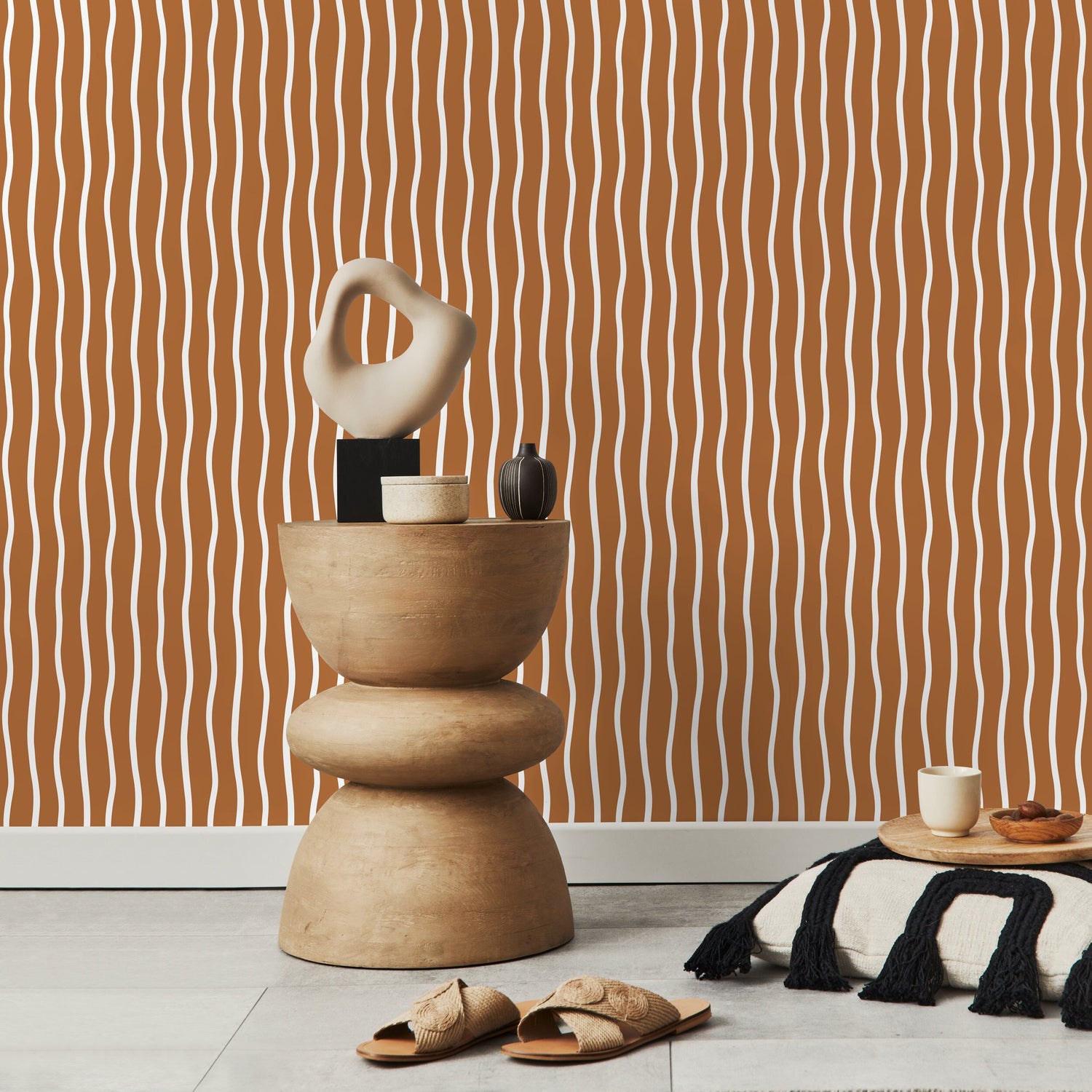 Terracotta Minimalist Lines Wallpaper Boho Wallpaper Peel and Stick and Traditional Wallpaper - D749