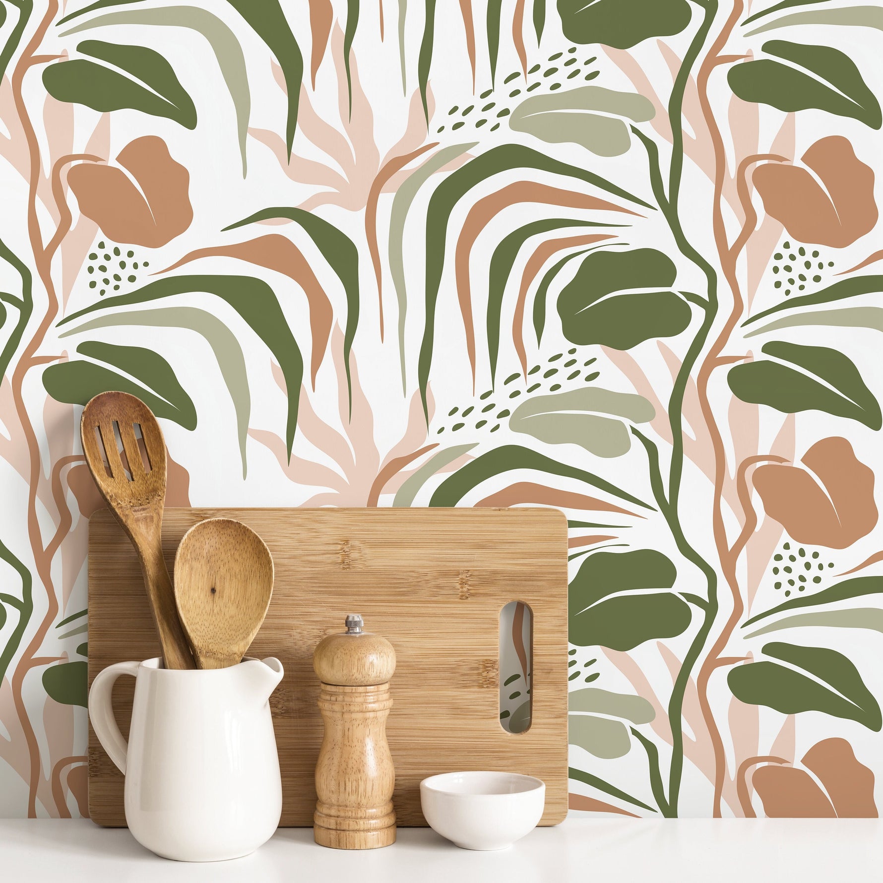 Tropical Leaves Wallpaper Boho Wallpaper Peel and Stick and Traditional Wallpaper - D719