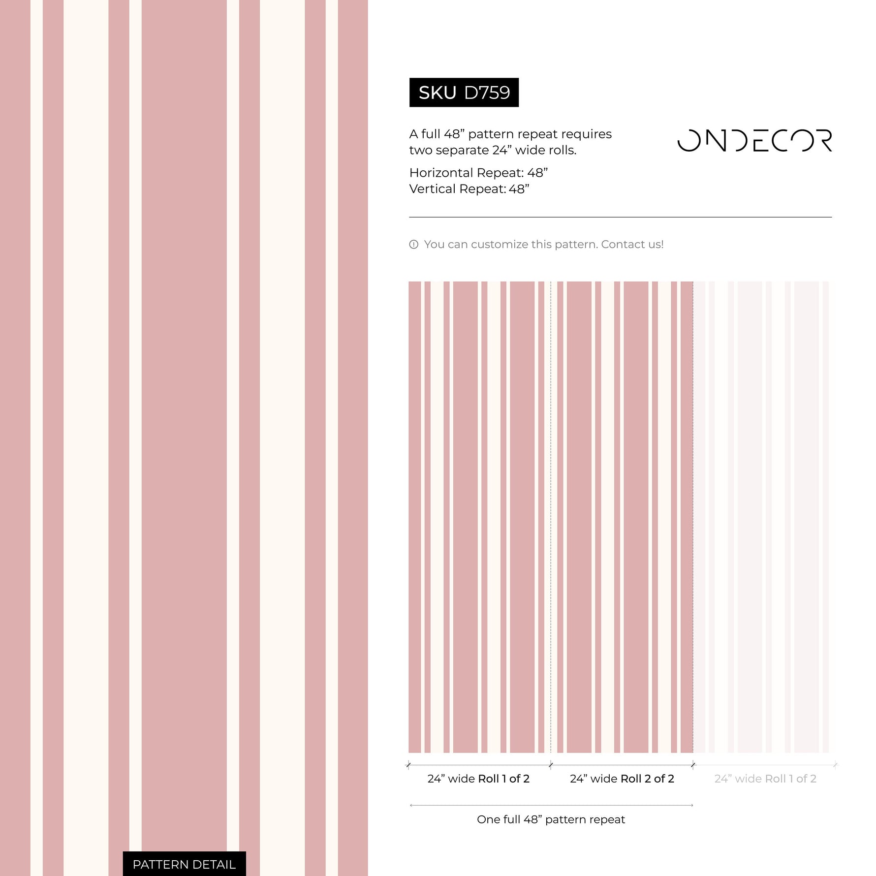 Pink Striped Wallpaper Vintage Wallpaper Peel and Stick and Traditional Wallpaper - D759