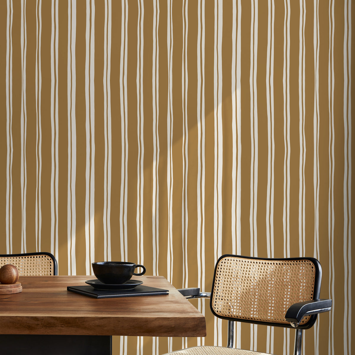 Mustard Lines Wallpaper Striped Wallpaper Peel and Stick and Traditional Wallpaper - D767