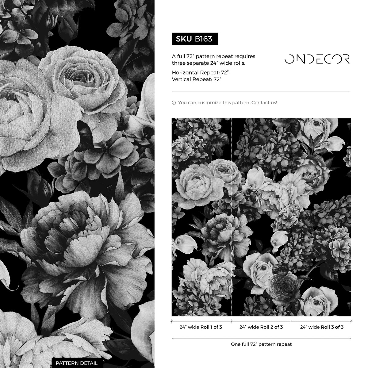 Monochrome Floral Bouquet Wallpaper - B163