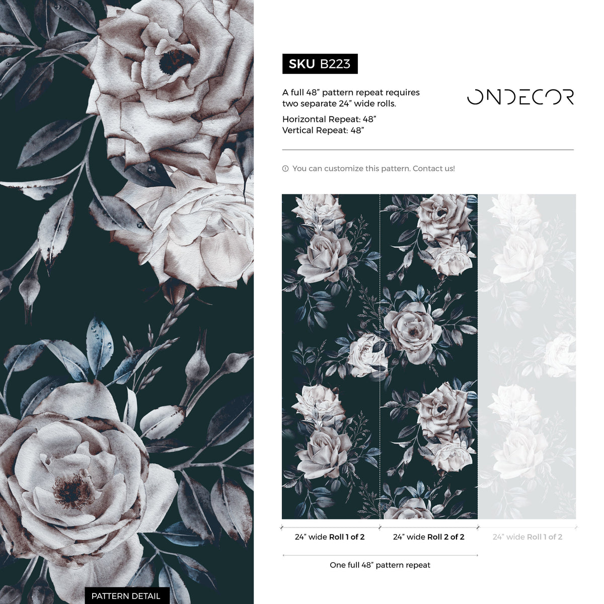 Elegant Floral Noir Wallpaper - B223