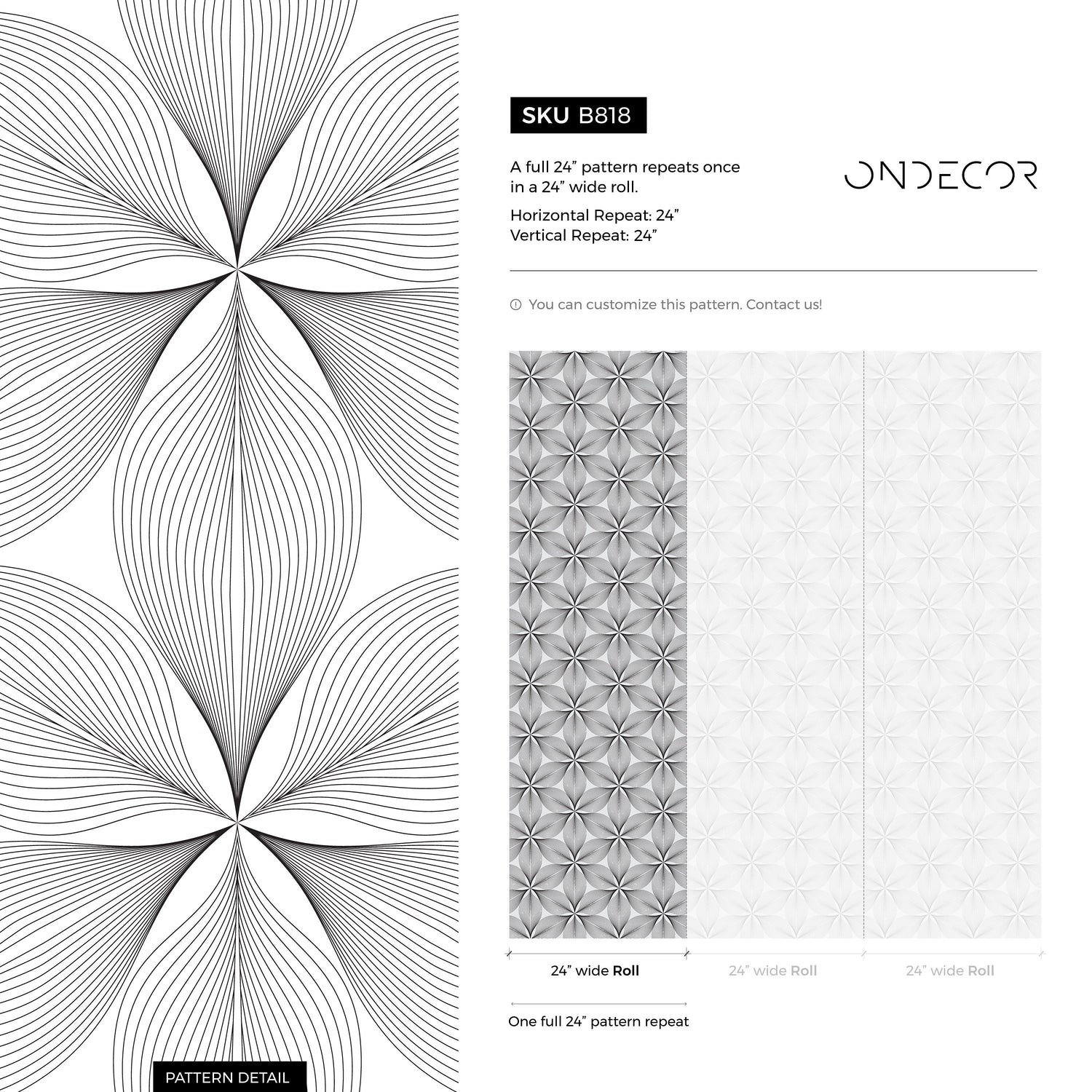 Monochrome Floral Geometry Wallpaper - B818