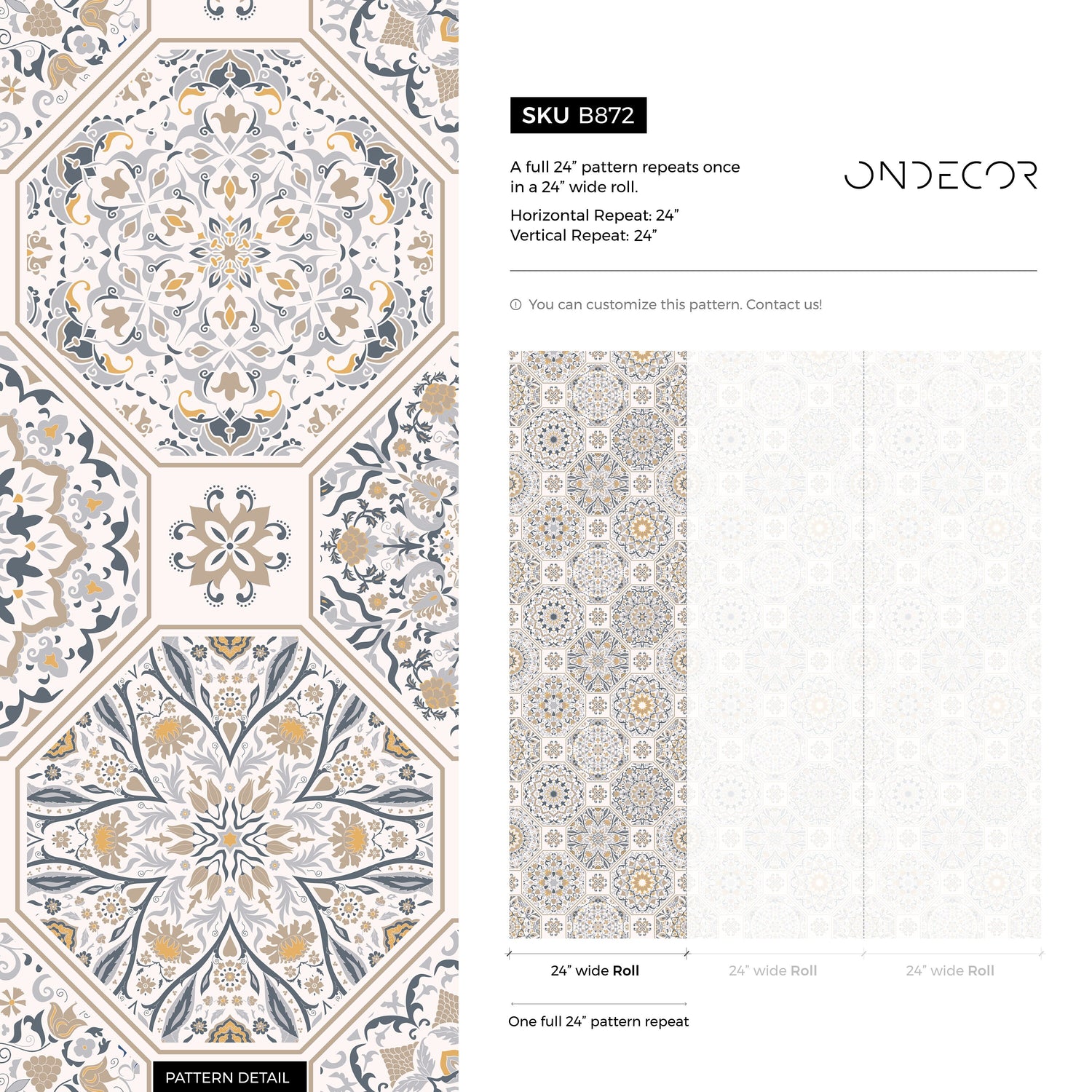 Elegant Geometric Floral Wallpaper - B872