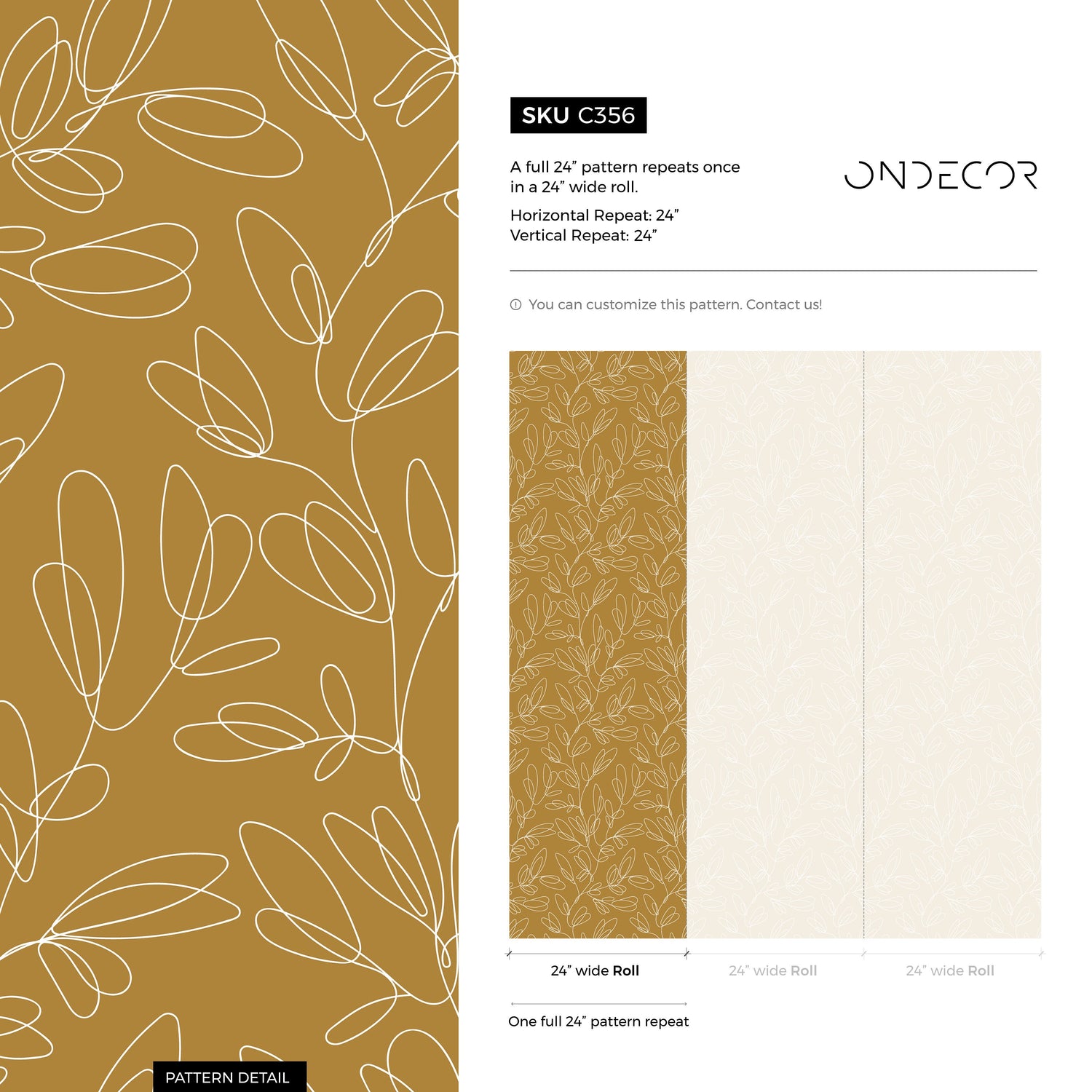 Mustard Botanical Lines Wallpaper - C356