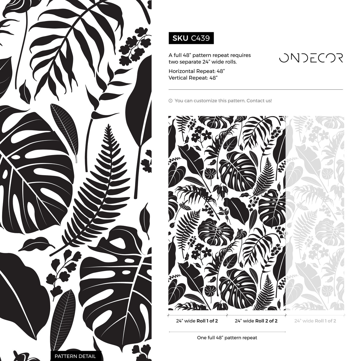 Tropical Monochrome Leaves Wallpaper - C439