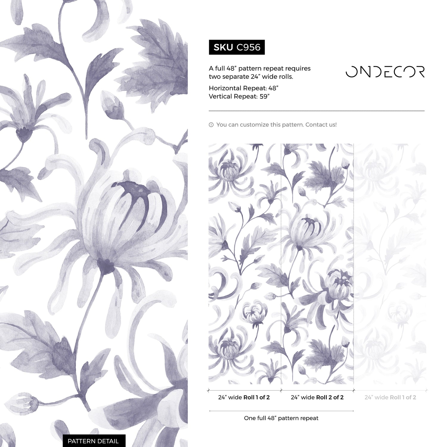 Elegant Floral Watercolor Wallpaper - C956