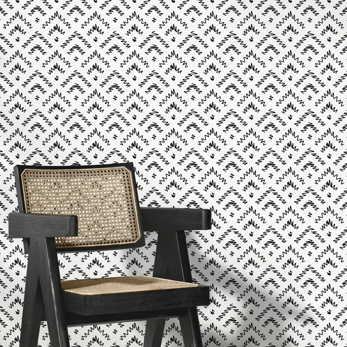 Black and White Abstract Zigzag Wallpaper - C175