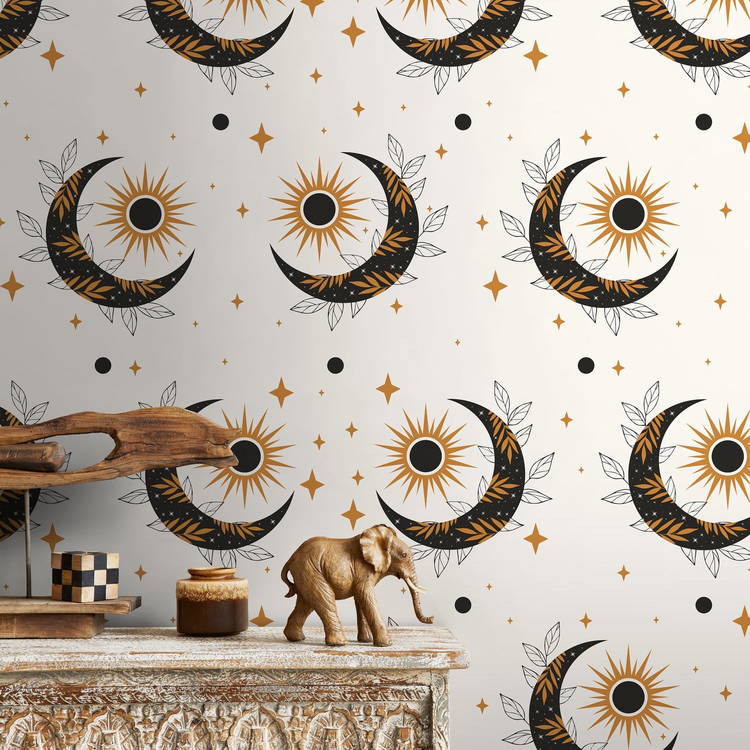 Mystique and Celestial Wallpaper Removable Peel and Stick Wallpaper, Peel and Stick Wallpaper Moon and Sun - ZACS