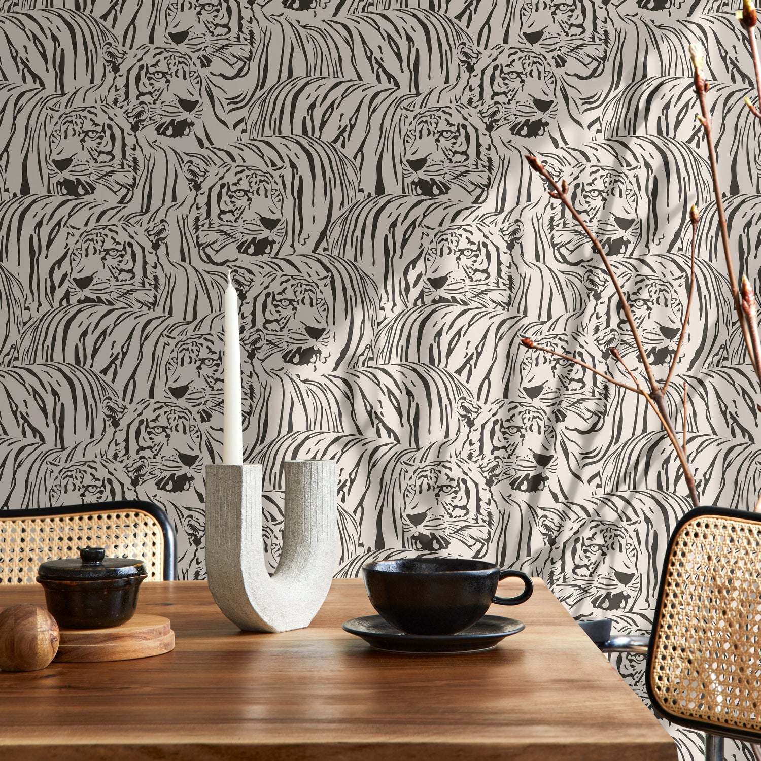 Neutral Boho Tiger Wallpaper Removable Peel and Stick Wallpaper, Animal Print Repositionable Peel and Stick Wallpaper - ZADZ