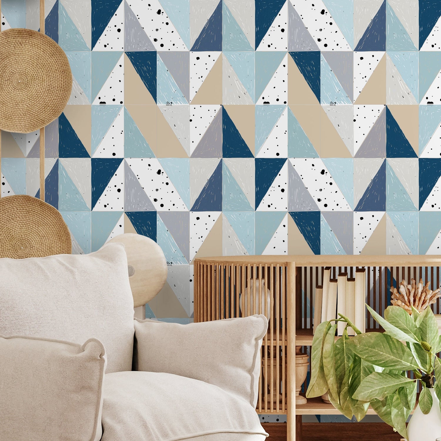 Wallpaper Peel and Stick Wallpaper Removable Wallpaper Home Decor Wall Art Wall Decor Room Decor / Blue Geometric Wallpaper - A316