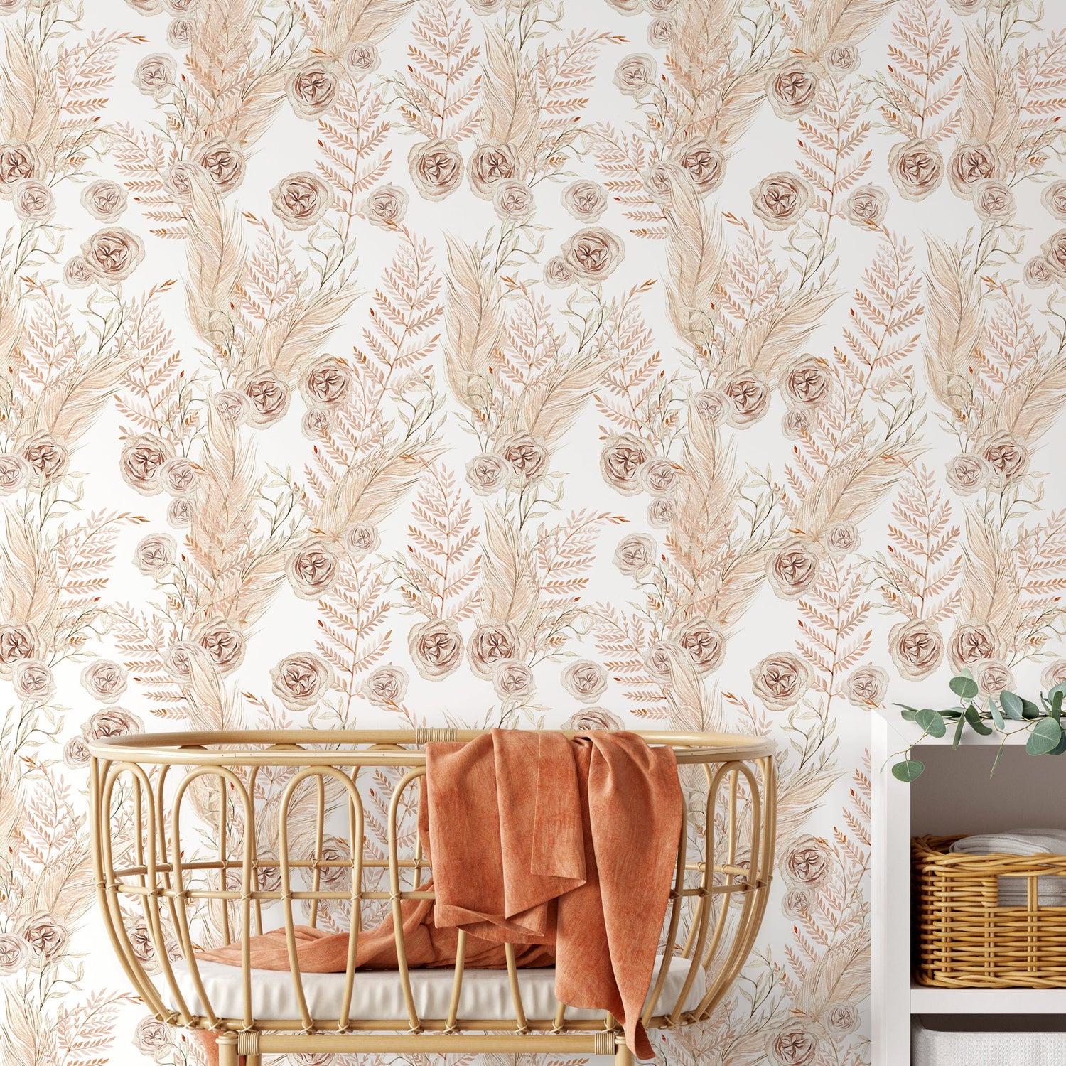 Neutral Boho Flower Wallpaper / Peel and Stick Wallpaper Removable Wallpaper Home Decor Wall Art Wall Decor Room Decor - C788