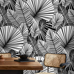 Wallpaper Peel and Stick Wallpaper Removable Wallpaper Home Decor Wall Decor Room Decor / Black and White Modern Leaves Wallpaper - B324