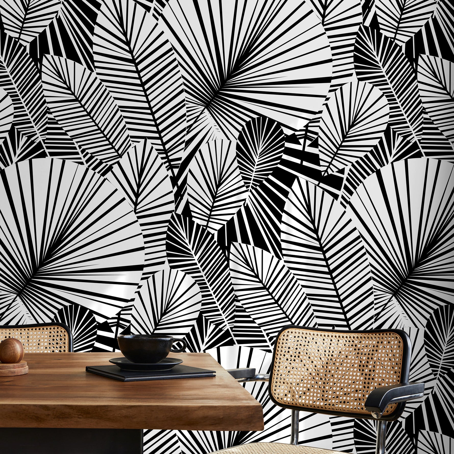 Wallpaper Peel and Stick Wallpaper Removable Wallpaper Home Decor Wall Decor Room Decor / Black and White Modern Leaves Wallpaper - B324