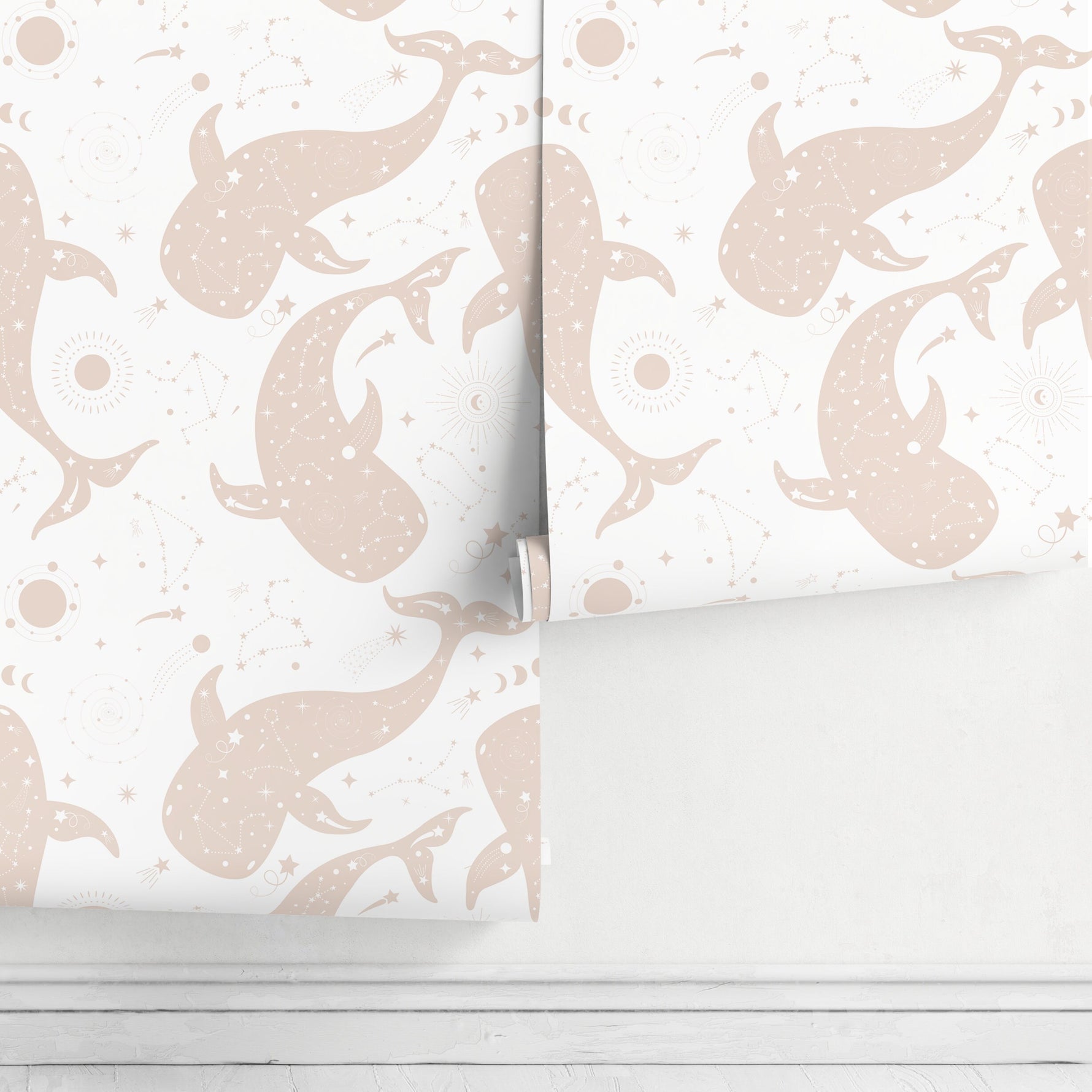 Mystique and Celestial Wallpaper Removable Peel and Stick Wallpaper, Peel and Stick Wallpaper Moon and whale - ZAAS