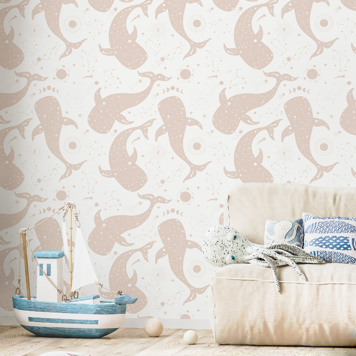 Mystique and Celestial Wallpaper Removable Peel and Stick Wallpaper, Peel and Stick Wallpaper Moon and whale - ZAAS