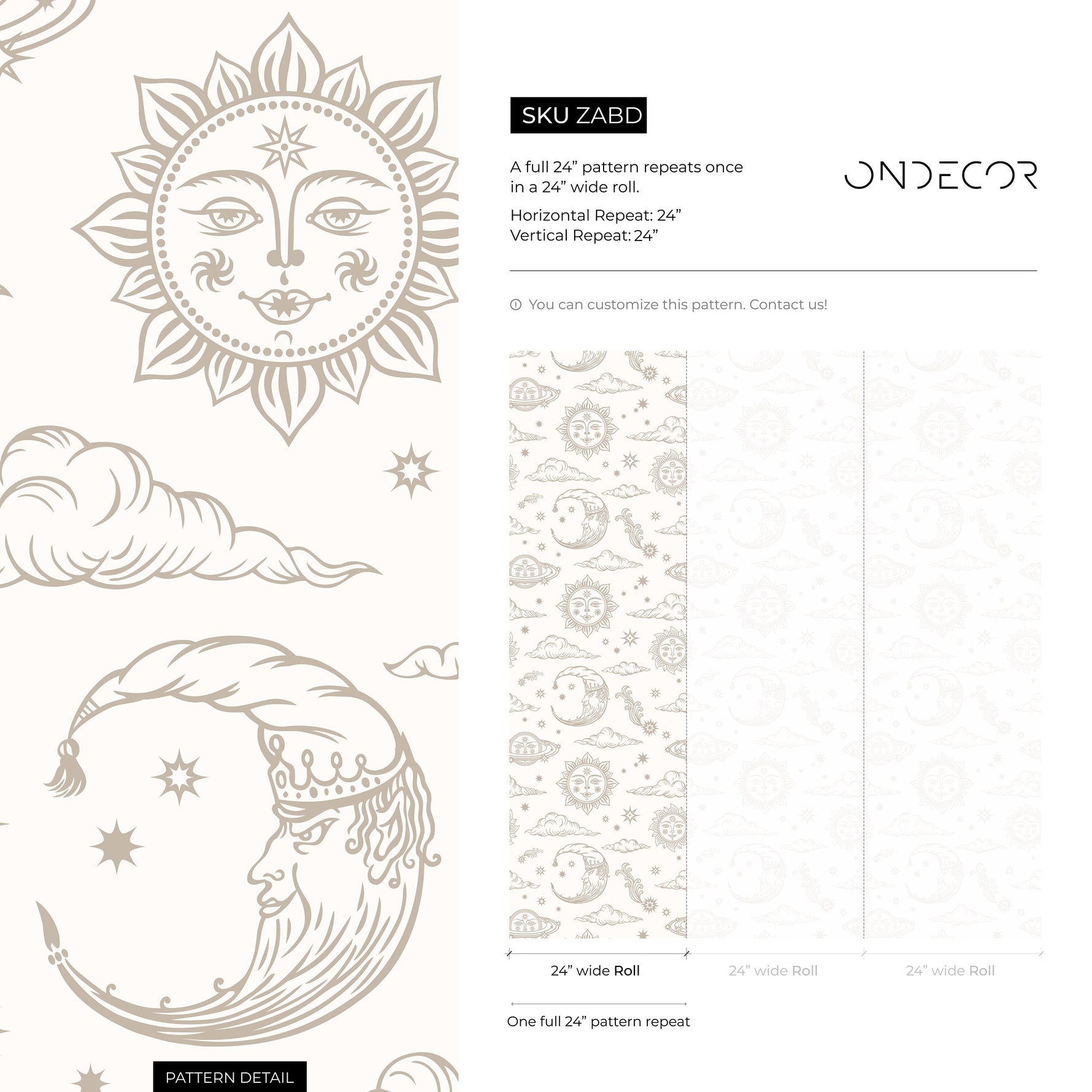 Mystique and Celestial Wallpaper Removable Peel and Stick Wallpaper, Peel and Stick Wallpaper Neutral Moon and Sun - ZABD