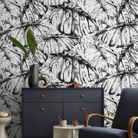 Thumbnail for Wall Decor Wallpaper Peel and Stick Wallpaper Removable Wallpaper Home Decor Wall Art Room Decor / Black and White Leaves Wallpaper - B778
