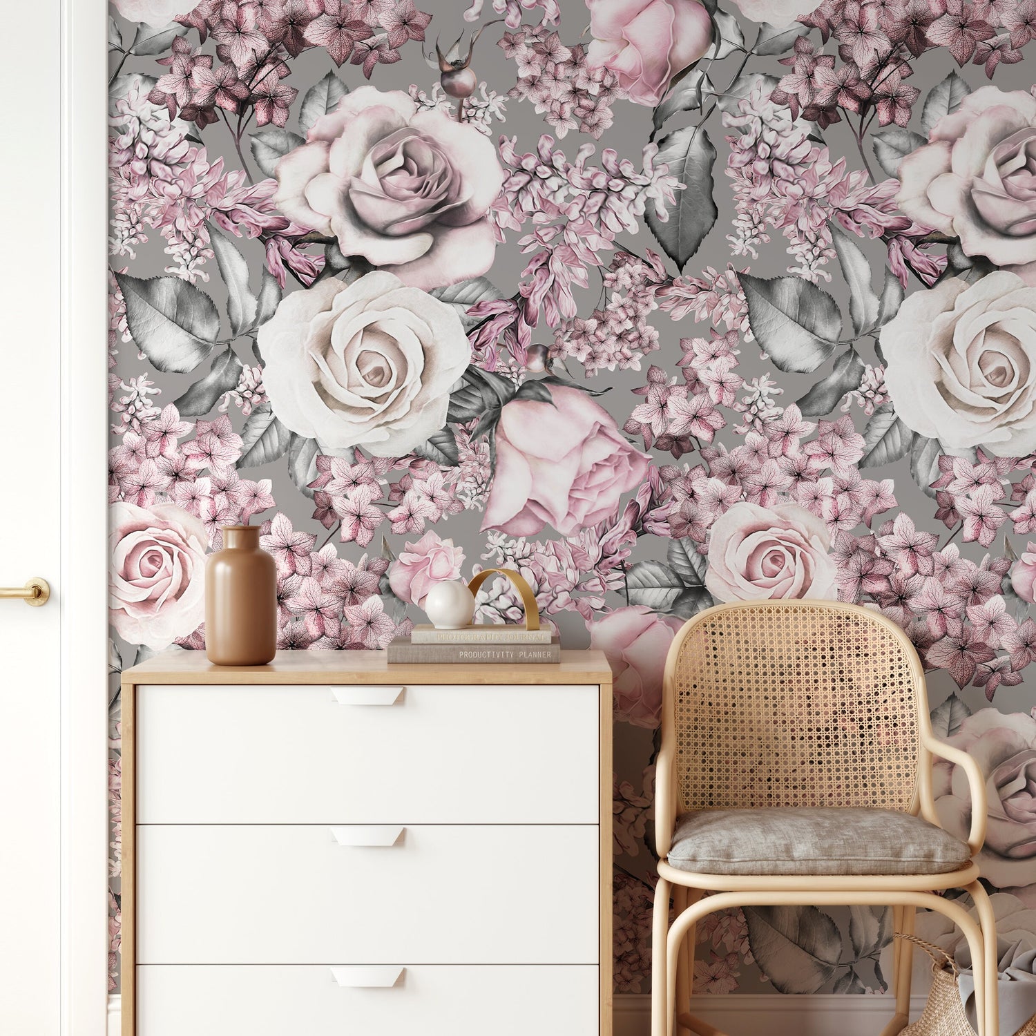 Temporary Wallpaper Floral Wall Mural Removable Wallpaper Nursery Wallpaper Wall Decor Wall Paper Removable Peel and Stick Wallpaper - A548