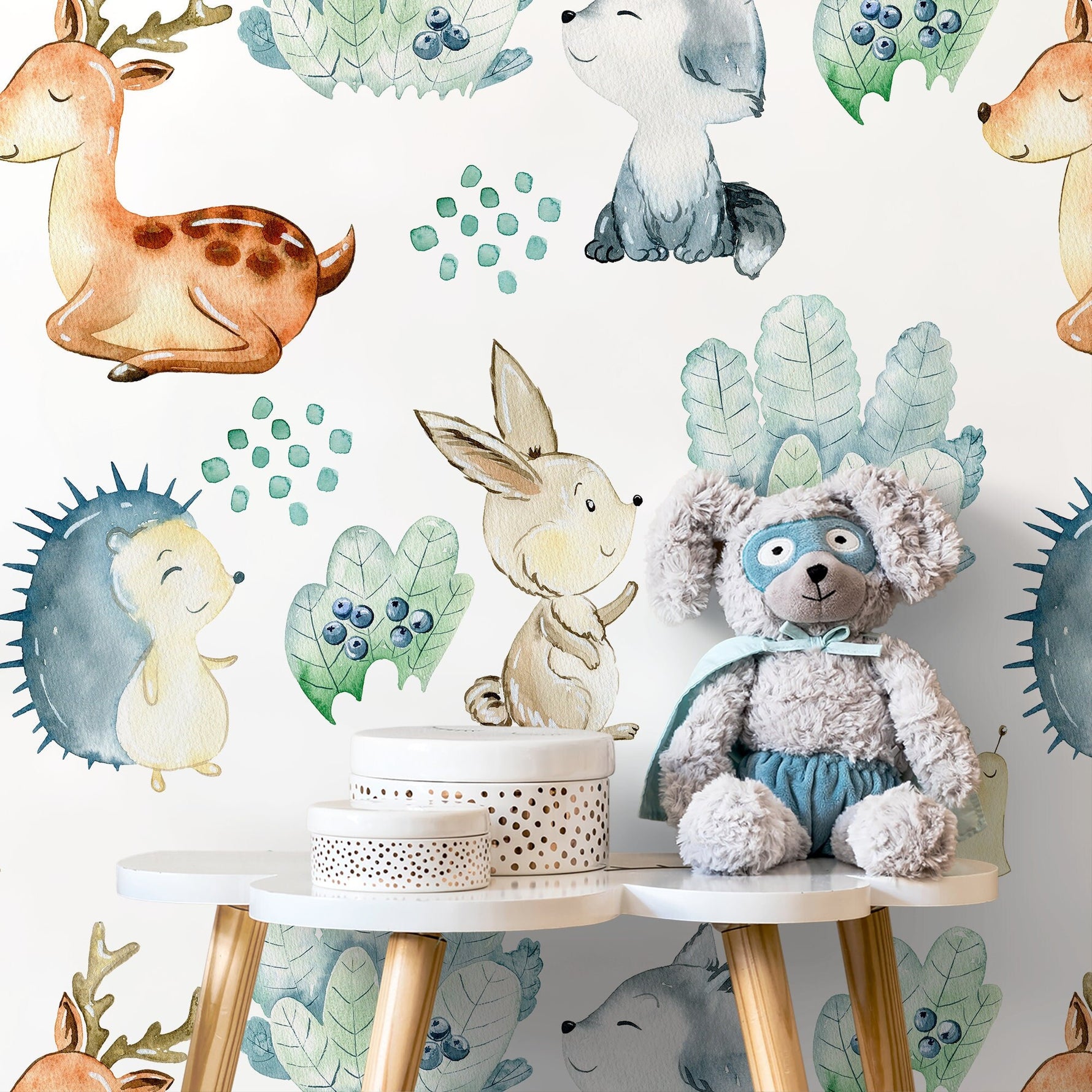 Temporary Wallpaper Nursery Decor Removable Wallpaper Peel and Stick Baby Wallpaper Wall Mural Cute Animals Wallpaper - B509