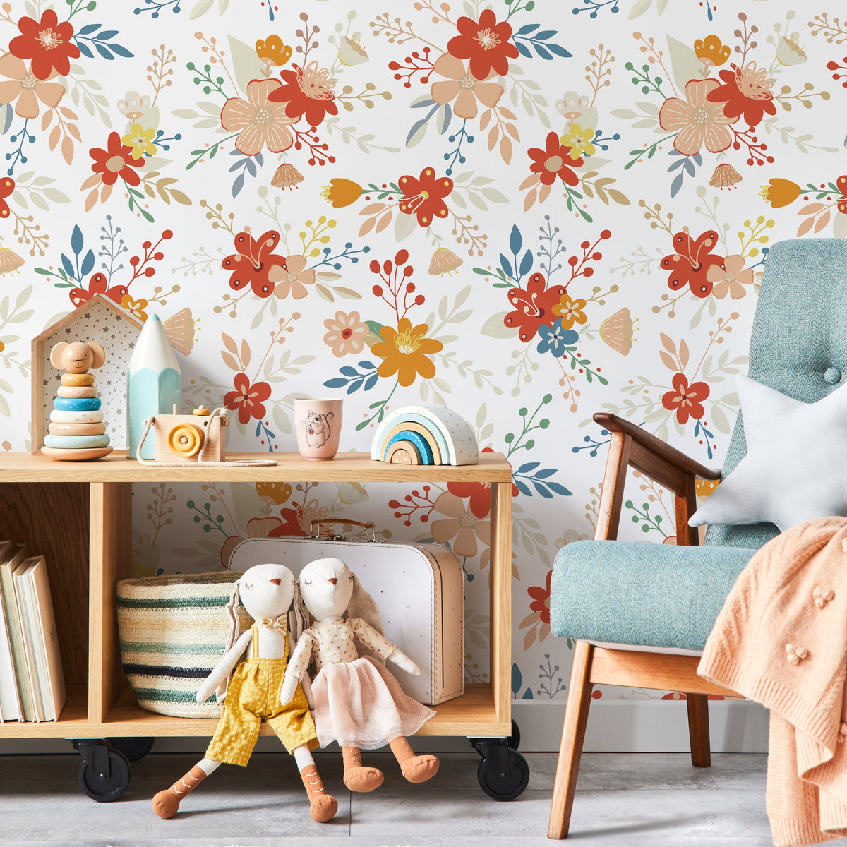 Cute Floral Kids Wallpaper / Peel and Stick Wallpaper Removable Wallpaper Home Decor Wall Art Wall Decor Room Decor - C710