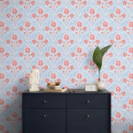 Pink and Blue Floral Wallpaper / Peel and Stick Wallpaper Removable Wallpaper Home Decor Wall Art Wall Decor Room Decor - C779