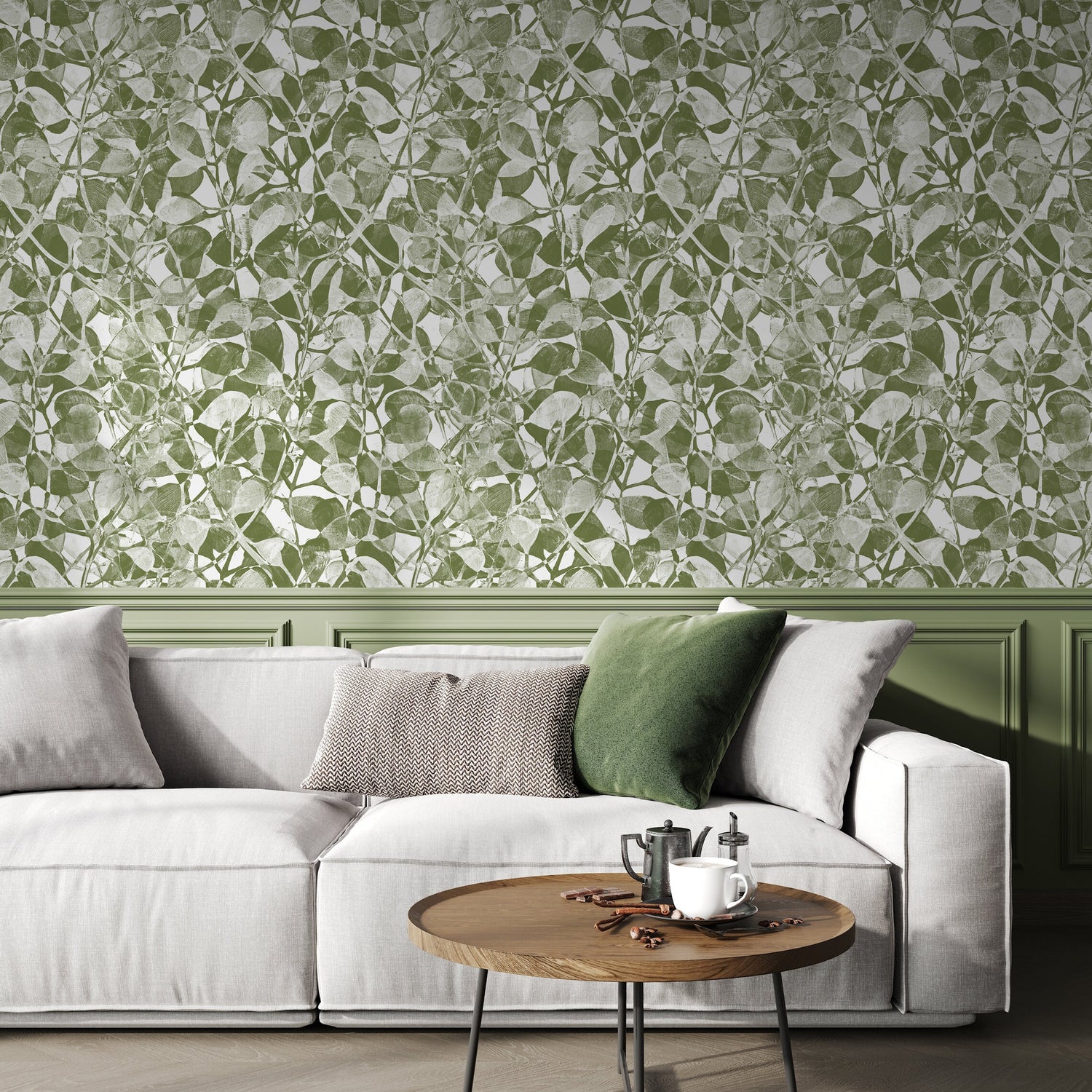 Green Watercolor Leaf Wallpaper / Peel and Stick Wallpaper Removable Wallpaper Home Decor Wall Art Wall Decor Room Decor - C874