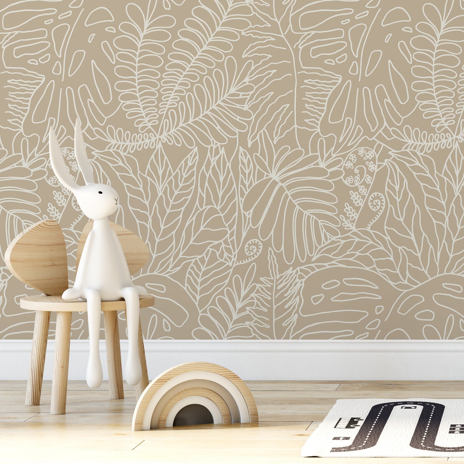 Beige Leaf Boho Wallpaper / Peel and Stick Wallpaper Removable Wallpaper Home Decor Wall Art Wall Decor Room Decor - C945