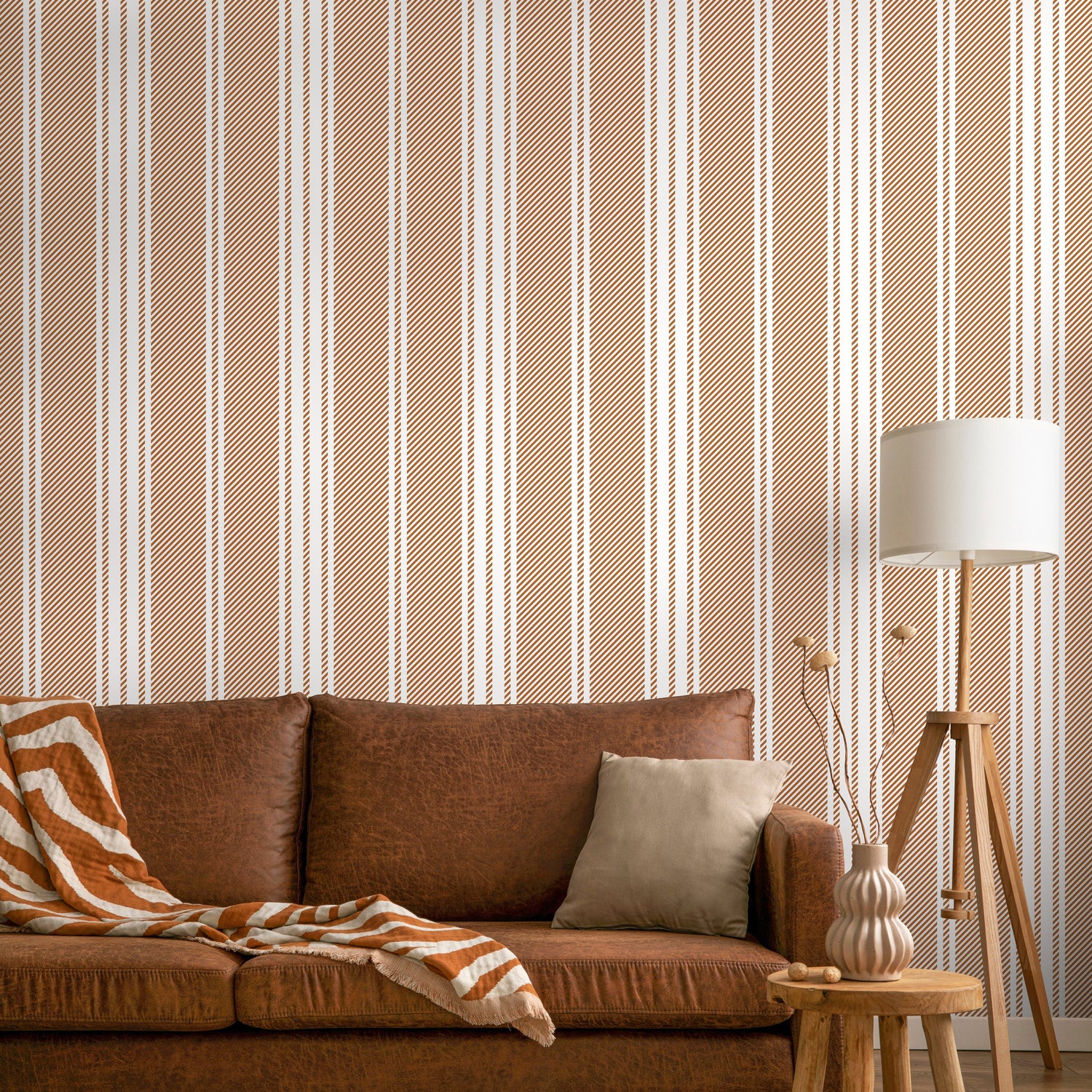 Orange Striped Wallpaper Farmhouse Wallpaper Peel and Stick and Traditional Wallpaper - D783