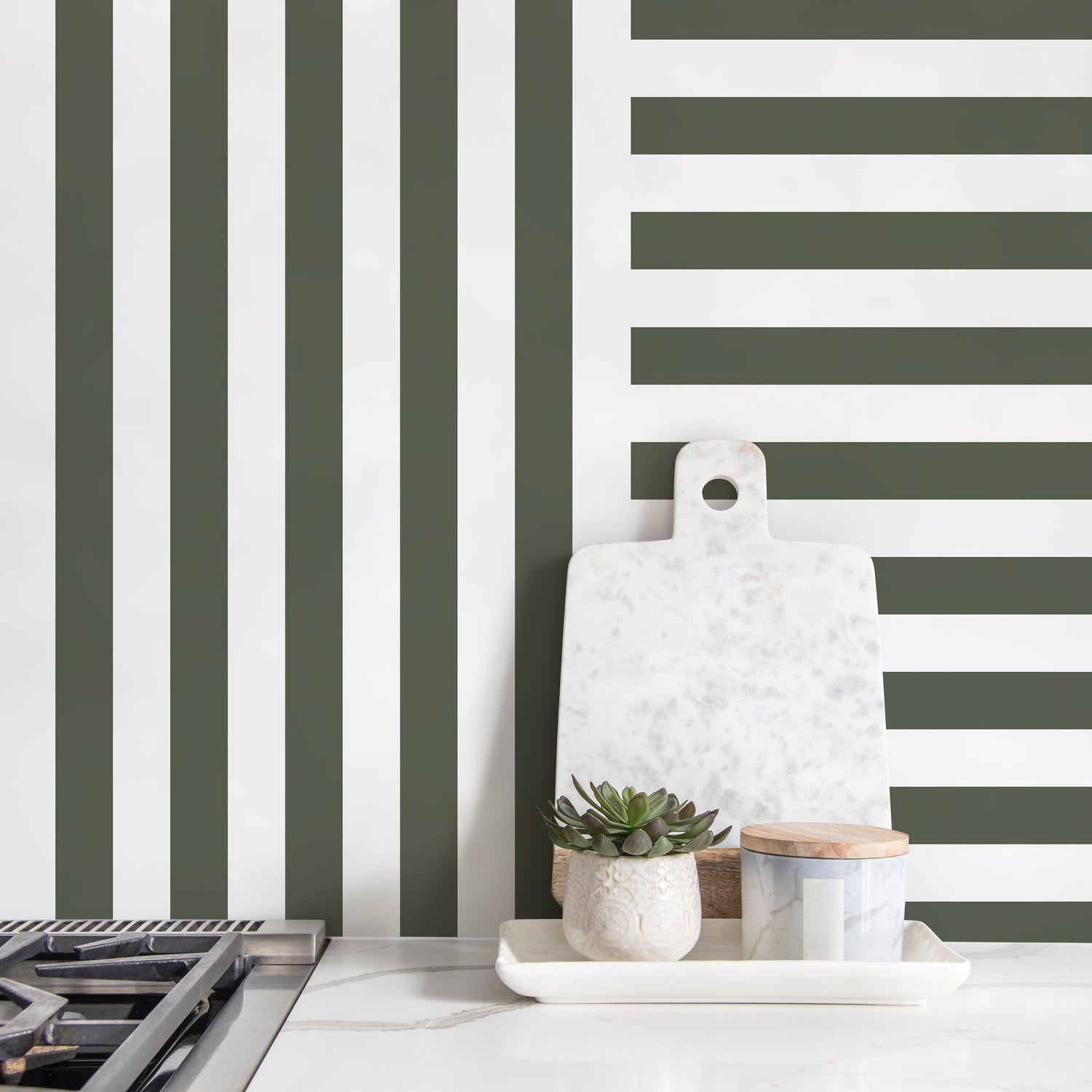 Olive Green Striped Wallpaper Modern Geometric Wallpaper Peel and Stick and Traditional Wallpaper - D735