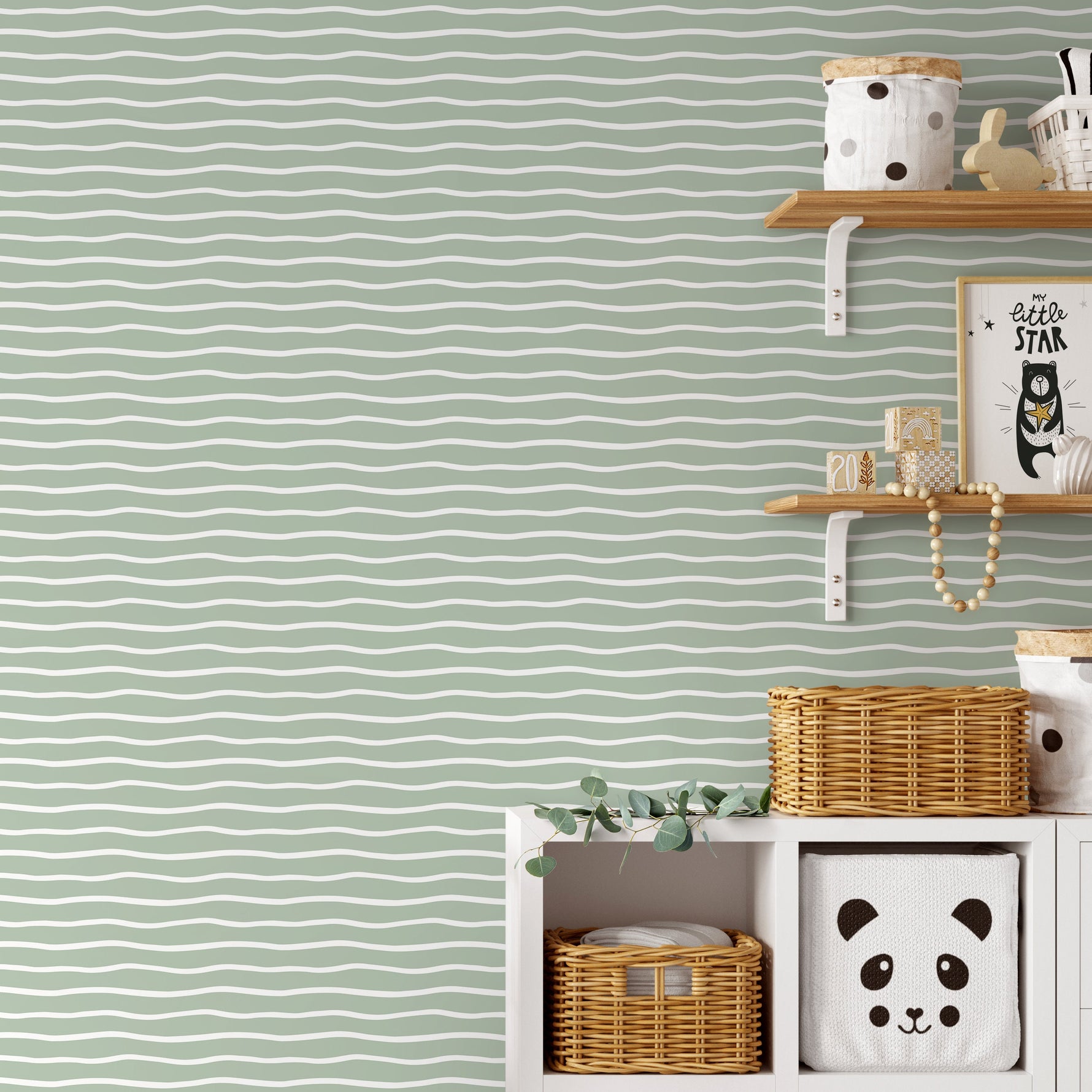 Light Green Minimalist Lines Wallpaper Boho Wallpaper Peel and Stick and Traditional Wallpaper - D747