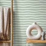 Light Green Minimalist Lines Wallpaper Boho Wallpaper Peel and Stick and Traditional Wallpaper - D747