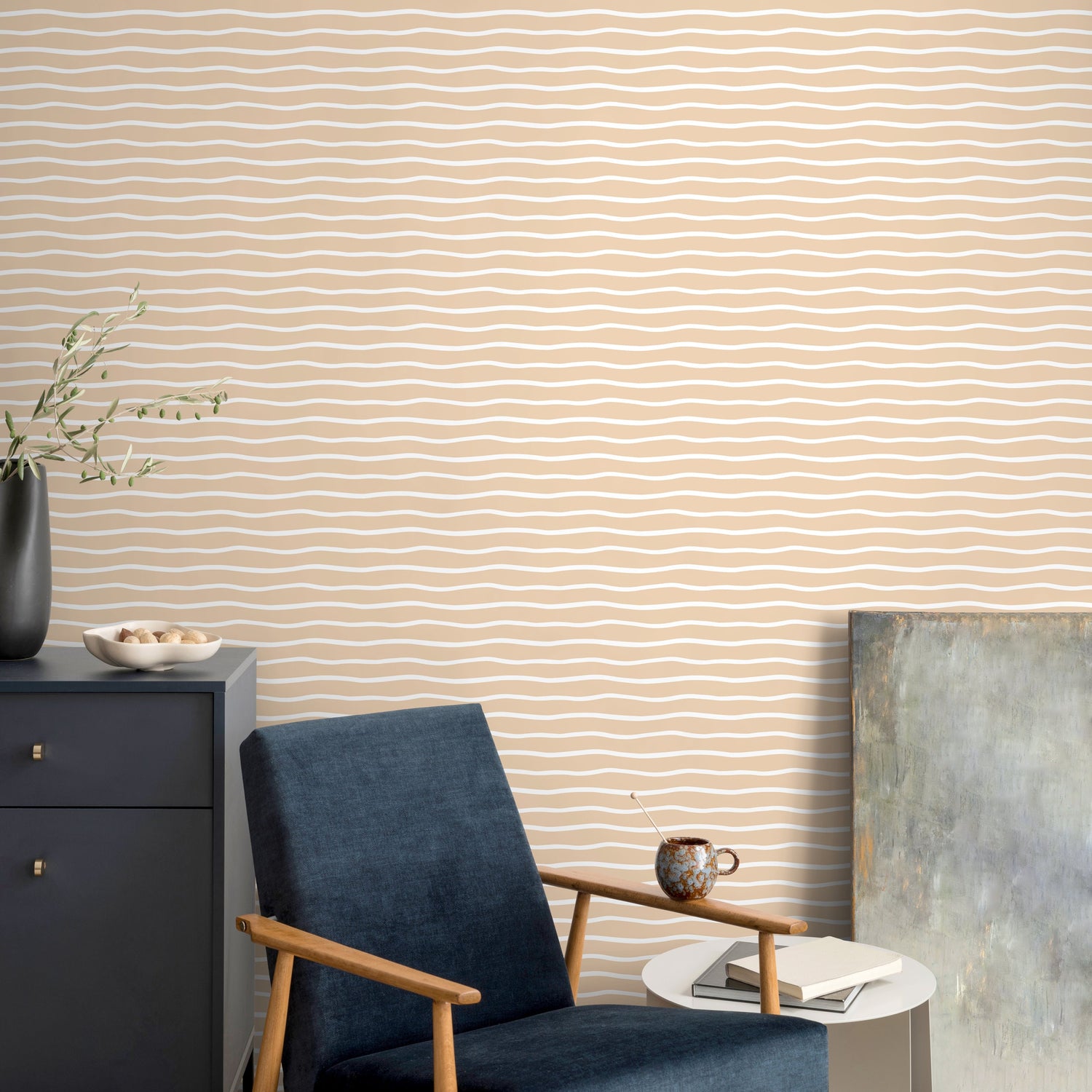 Yellow Minimalist Lines Wallpaper Boho Wallpaper Peel and Stick and Traditional Wallpaper - D748