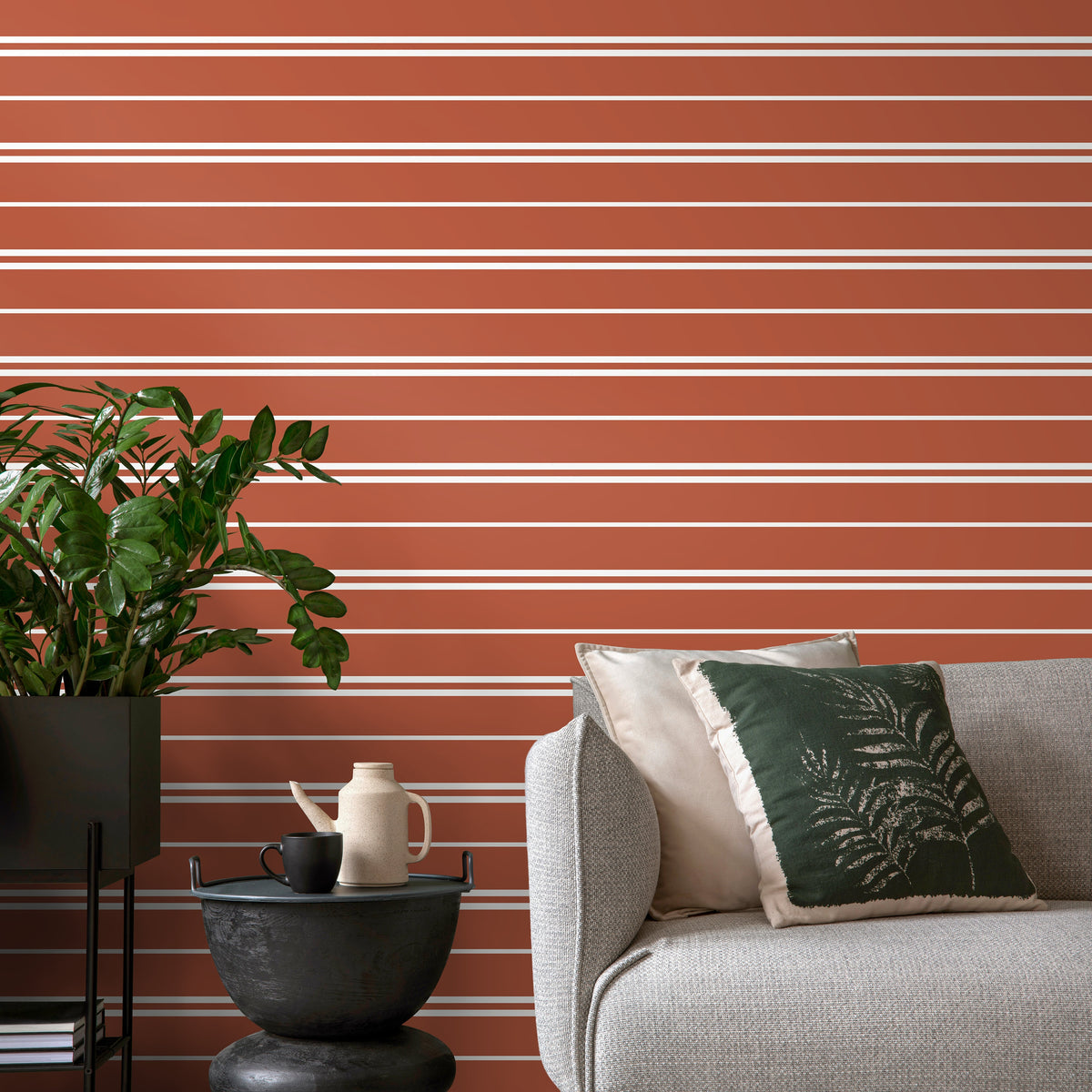 Terracotta Striped Wallpaper Modern Wallpaper Peel and Stick and Traditional Wallpaper - D761