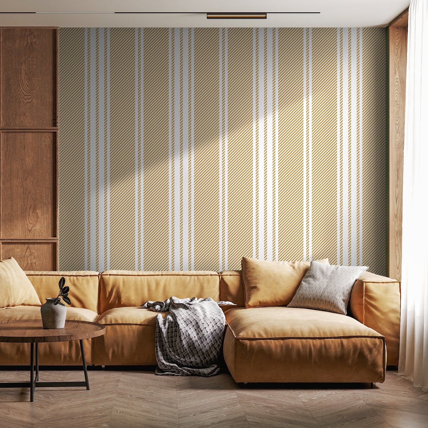 Yellow Striped Wallpaper Farmhouse Wallpaper Peel and Stick and Traditional Wallpaper - D784