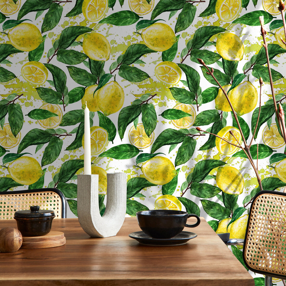 Wallpaper Peel and Stick Wallpaper Removable Wallpaper Home Decor Wall Art Wall Decor Room Decor / Tropical Yellow Lemon Wallpaper - A174