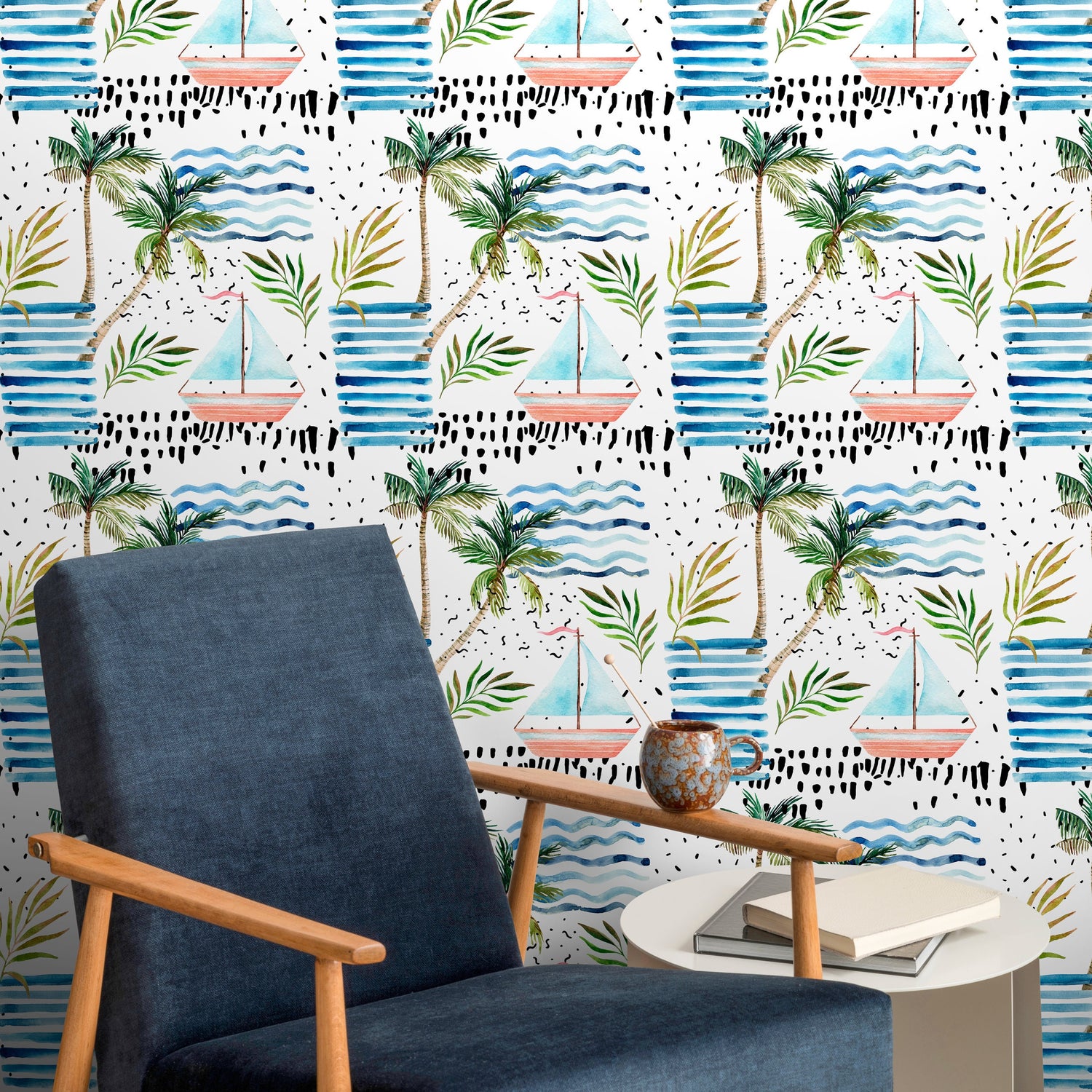 Wallpaper Peel and Stick Wallpaper Removable Wallpaper Home Decor Wall Art Wall Decor Room Decor / Green Tropical Palm Wallpaper - A185