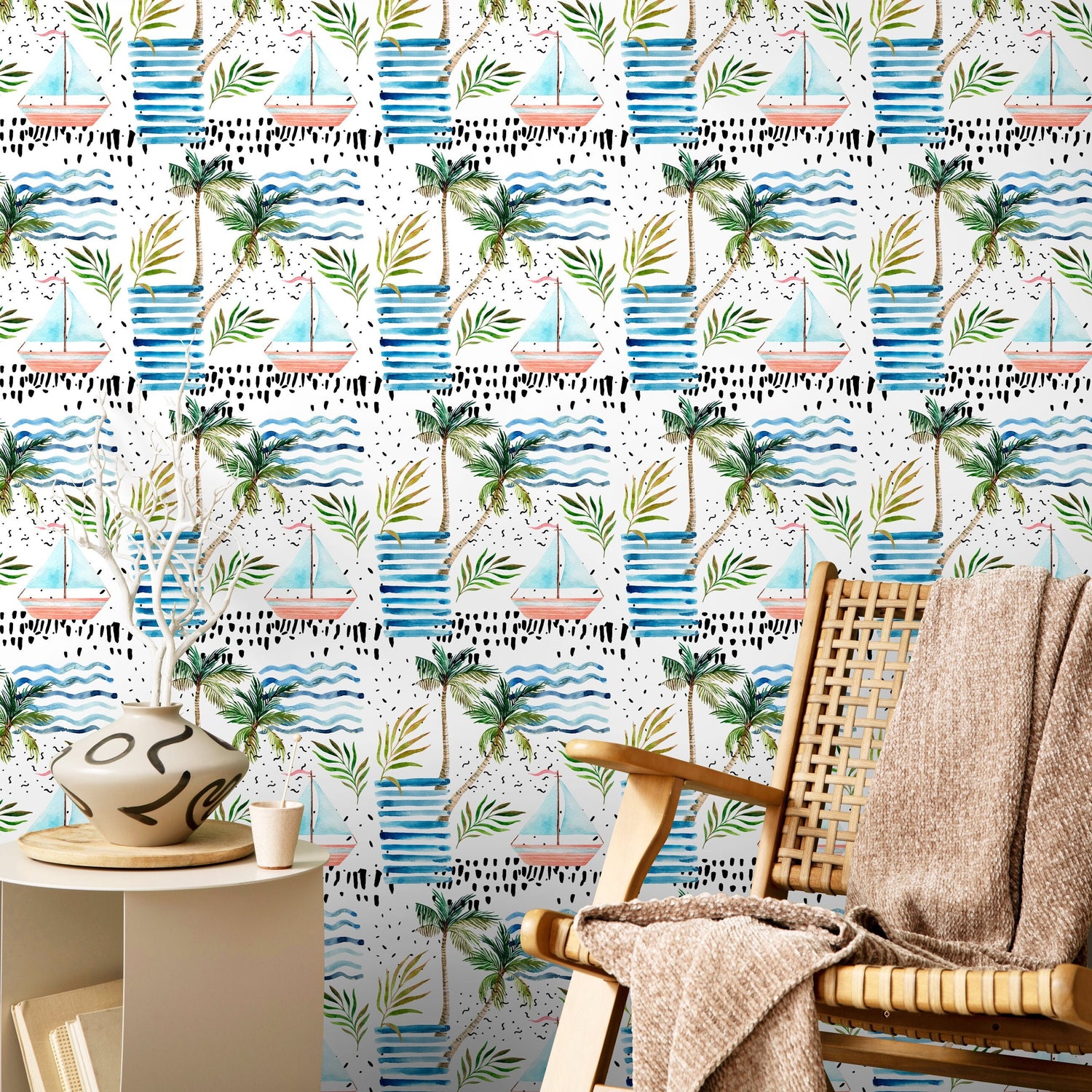 Wallpaper Peel and Stick Wallpaper Removable Wallpaper Home Decor Wall Art Wall Decor Room Decor / Green Tropical Palm Wallpaper - A185