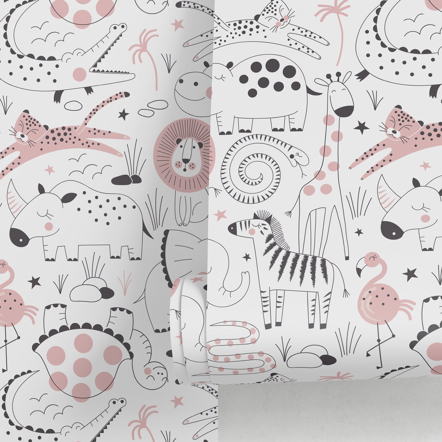 Removable Wallpaper, Scandinavian Wallpaper, Minimalistic Wallpaper, Peel and Stick Wallpaper, Wall Paper, Cute Safari - B544