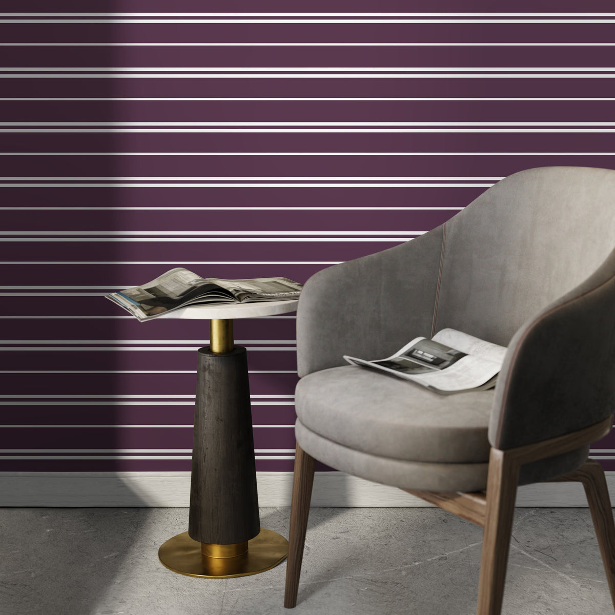 Purple Striped Wallpaper Modern Wallpaper Peel and Stick and Traditional Wallpaper - D760