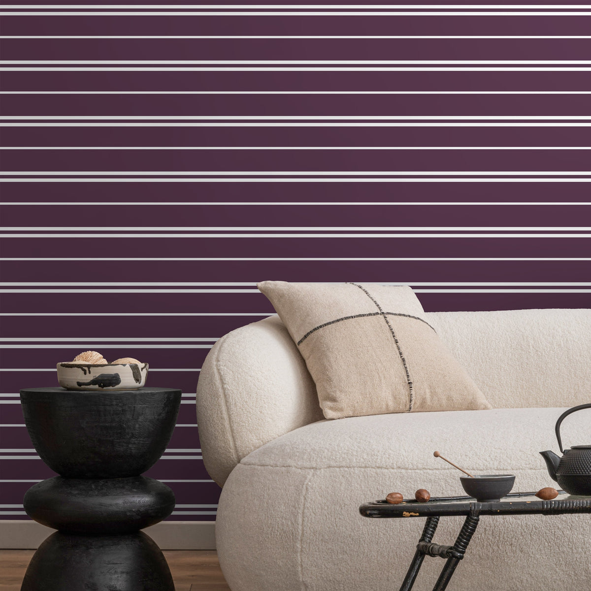 Purple Striped Wallpaper Modern Wallpaper Peel and Stick and Traditional Wallpaper - D760