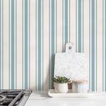 Light Blue Striped Wallpaper Vintage Wallpaper Peel and Stick and Traditional Wallpaper - D758